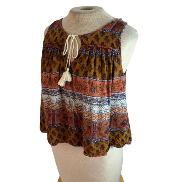 Forever 21 Tops - Forever 21 Boho Bohemian Crop Tank Top Gold Orange